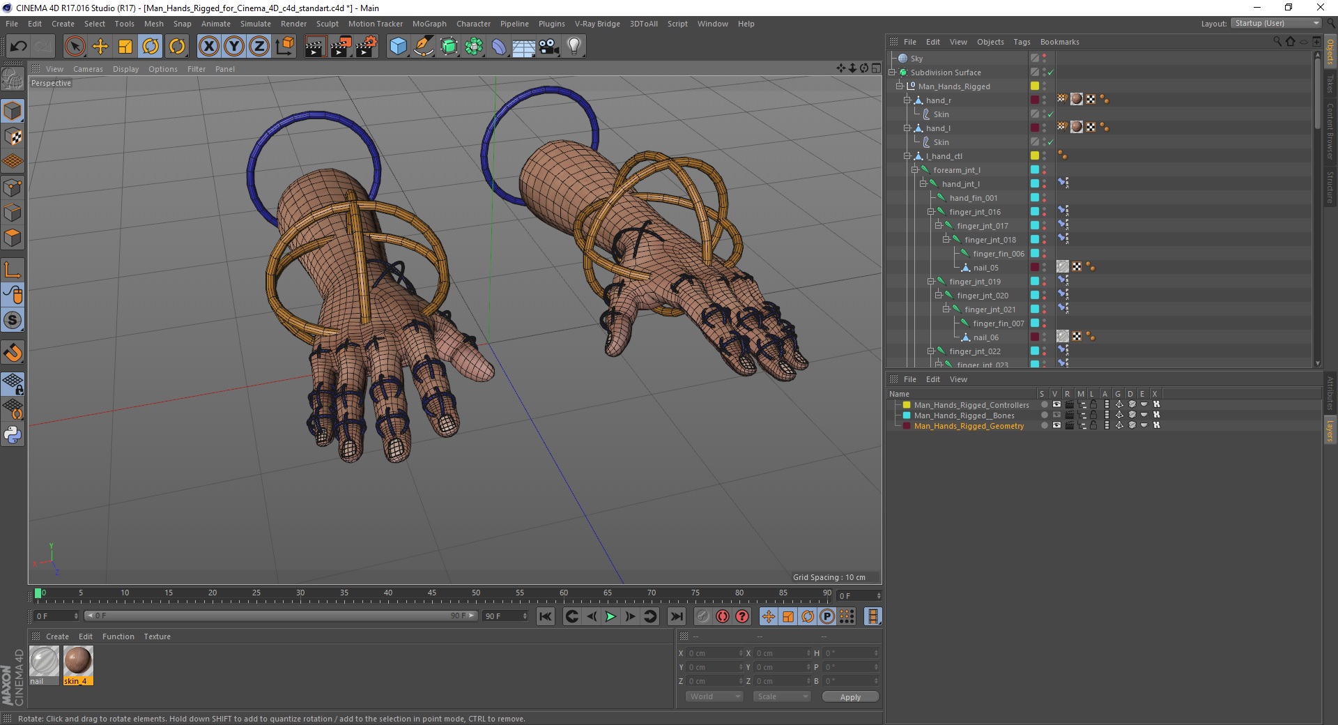 3D model Man Hands Rigged for Cinema 4D