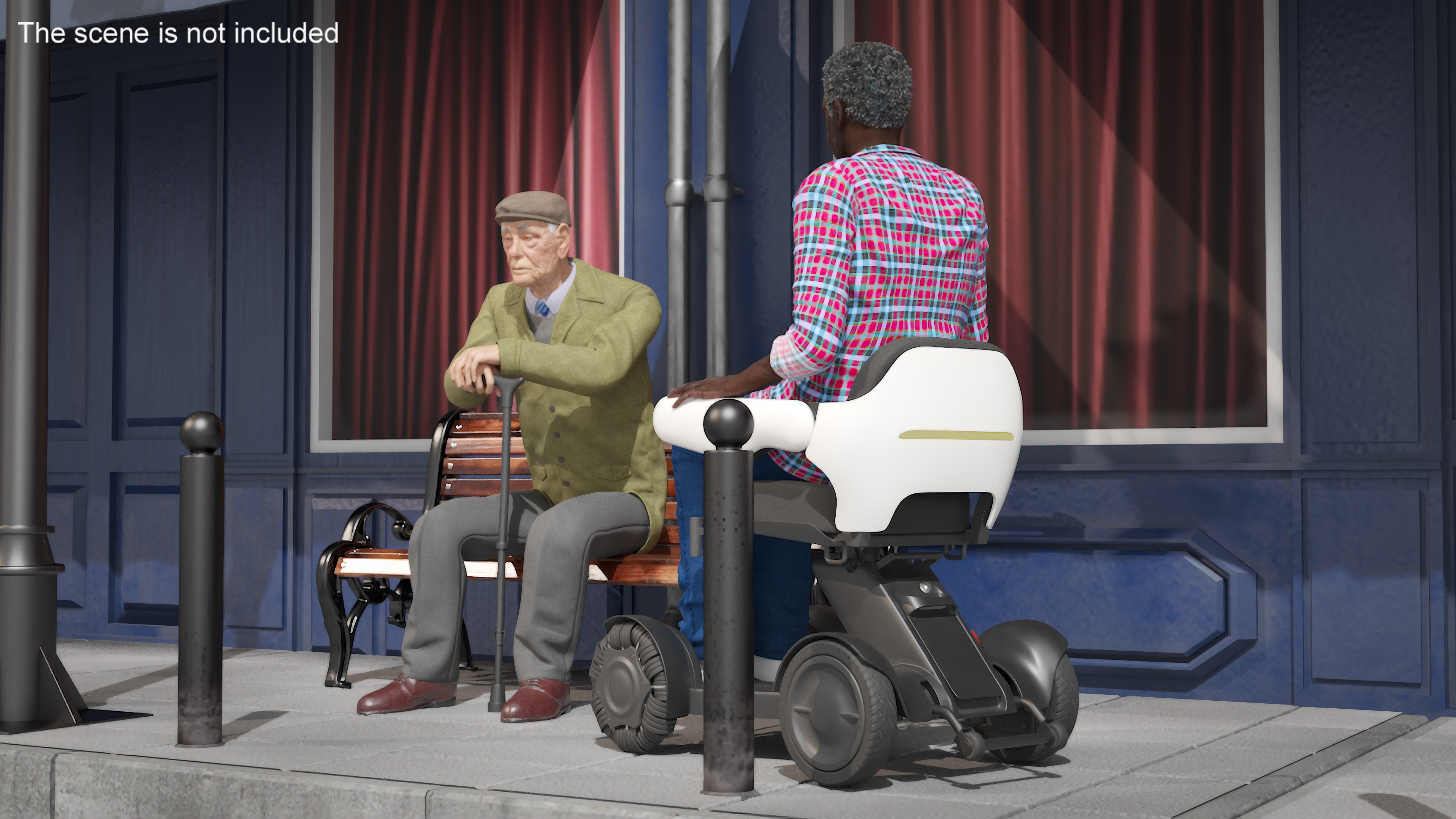 3D Mobility Scooter and Afro American Man model