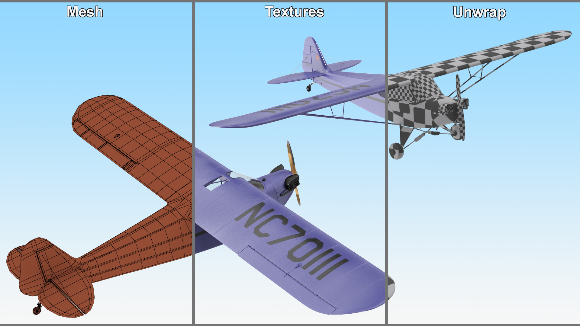 3D Piper J-3 Cub Light Aircraft model