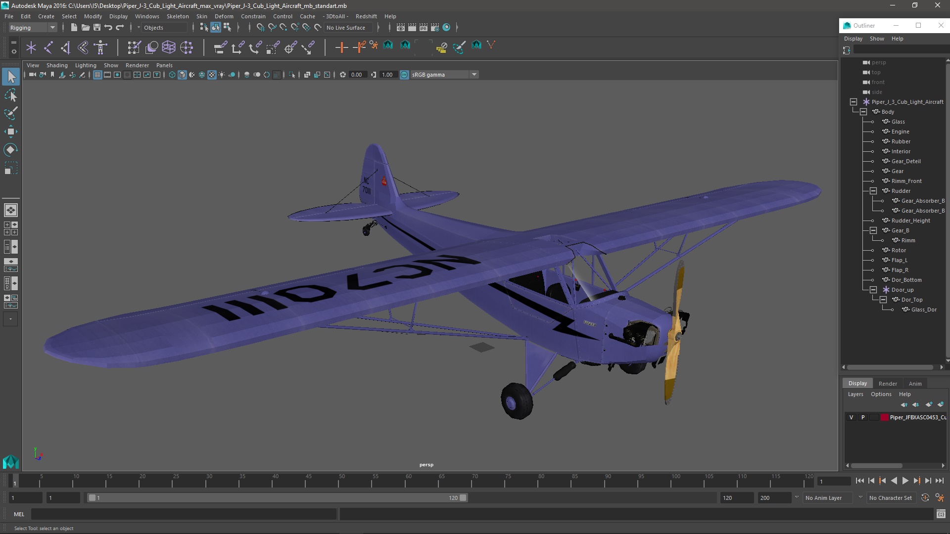 3D Piper J-3 Cub Light Aircraft model