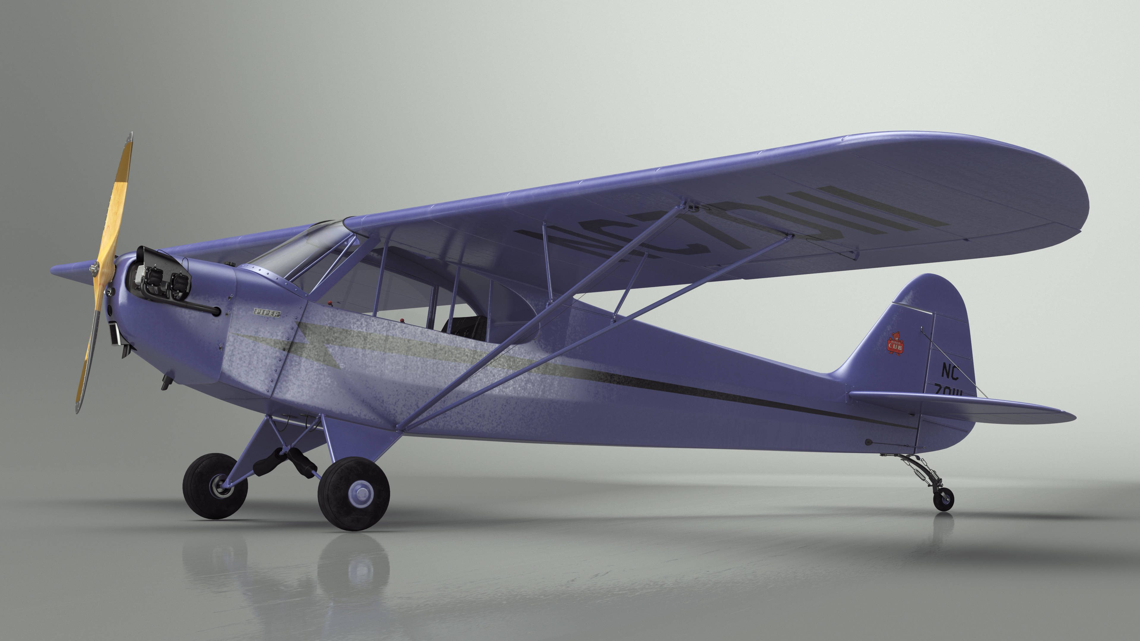 3D Piper J-3 Cub Light Aircraft model