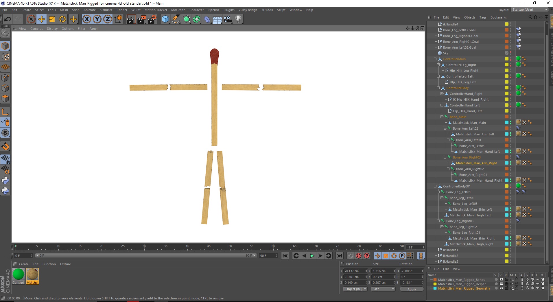 3D model Matchstick Man Rigged for Cinema 4D