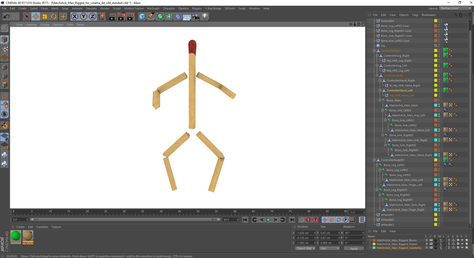 3D model Matchstick Man Rigged for Cinema 4D