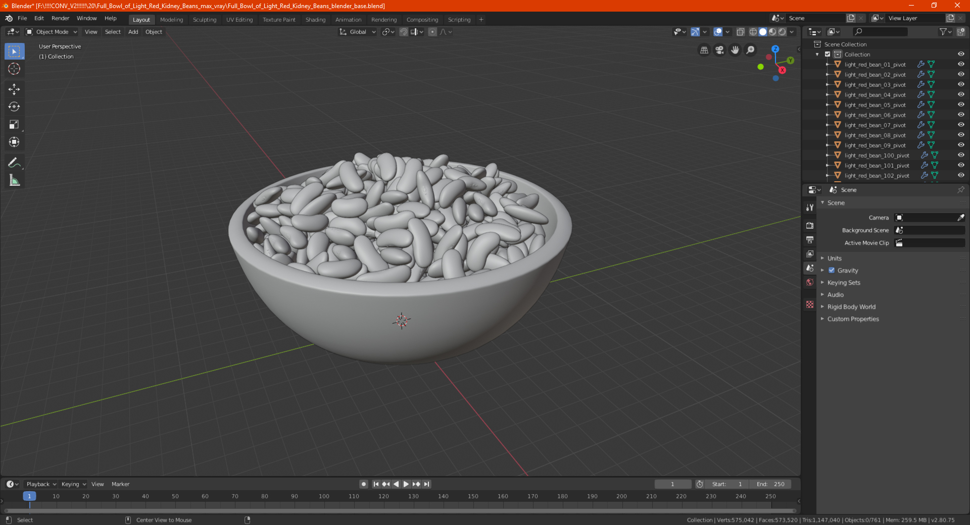 3D model Full Bowl of Light Red Kidney Beans