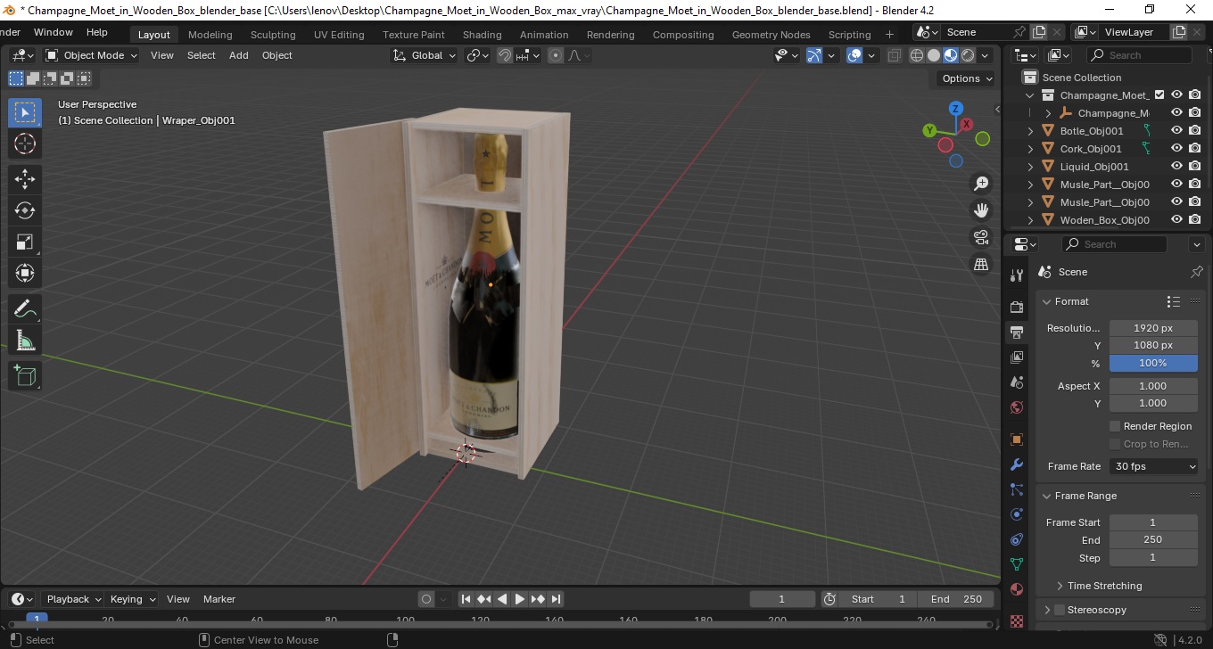 3D Champagne Moet in Wooden Box model