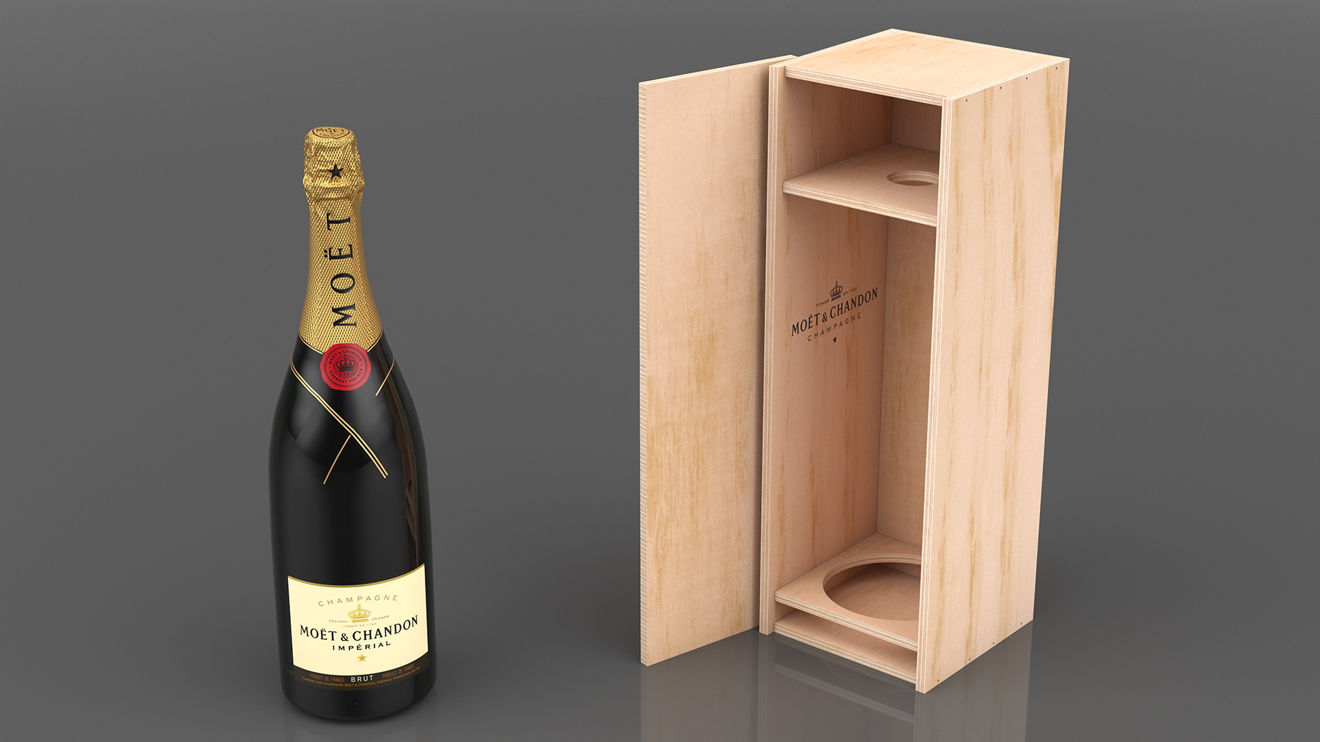 3D Champagne Moet in Wooden Box model