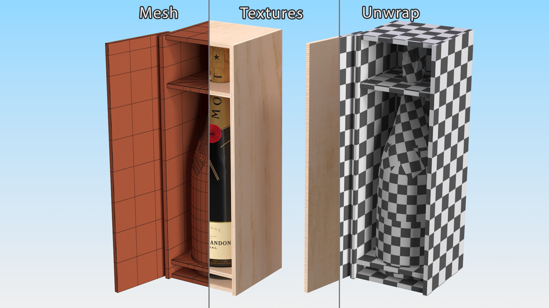 3D Champagne Moet in Wooden Box model