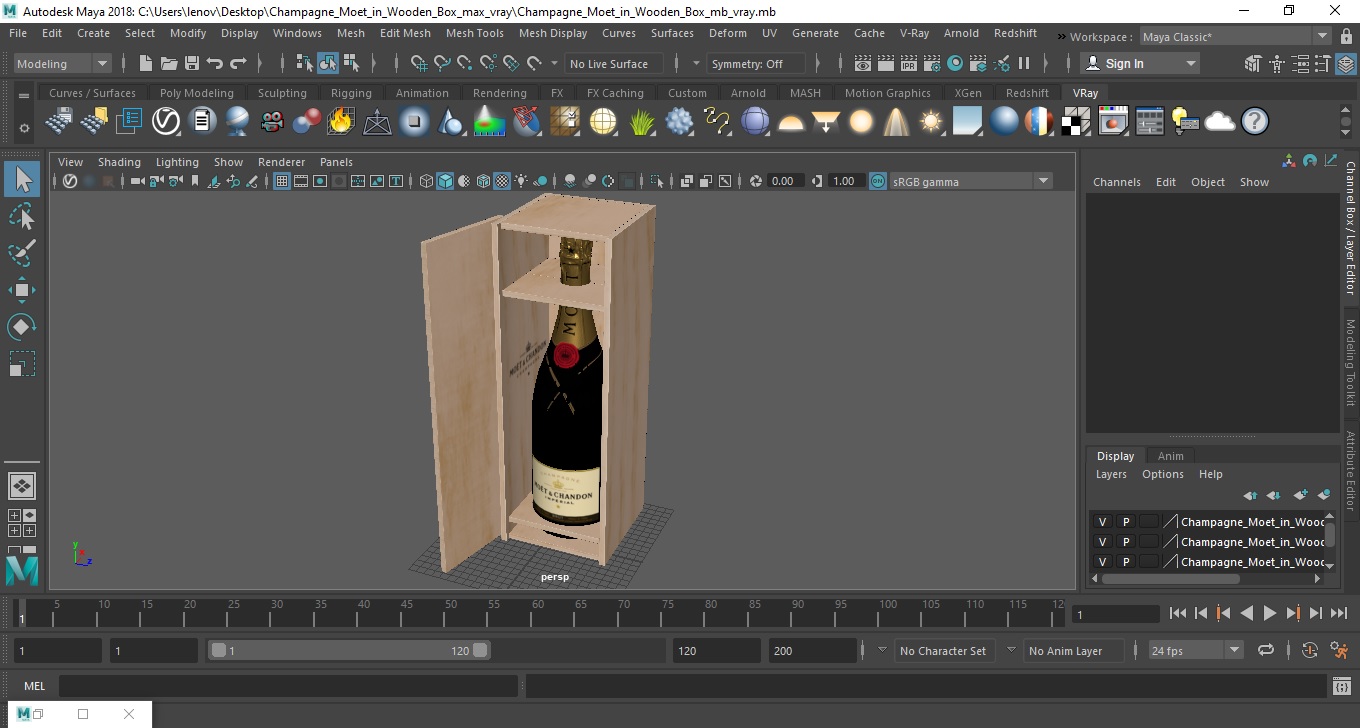 3D Champagne Moet in Wooden Box model