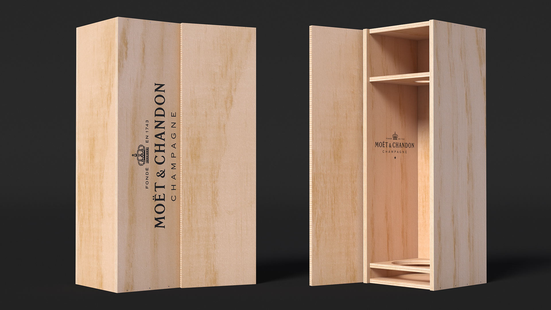 3D Champagne Moet in Wooden Box model