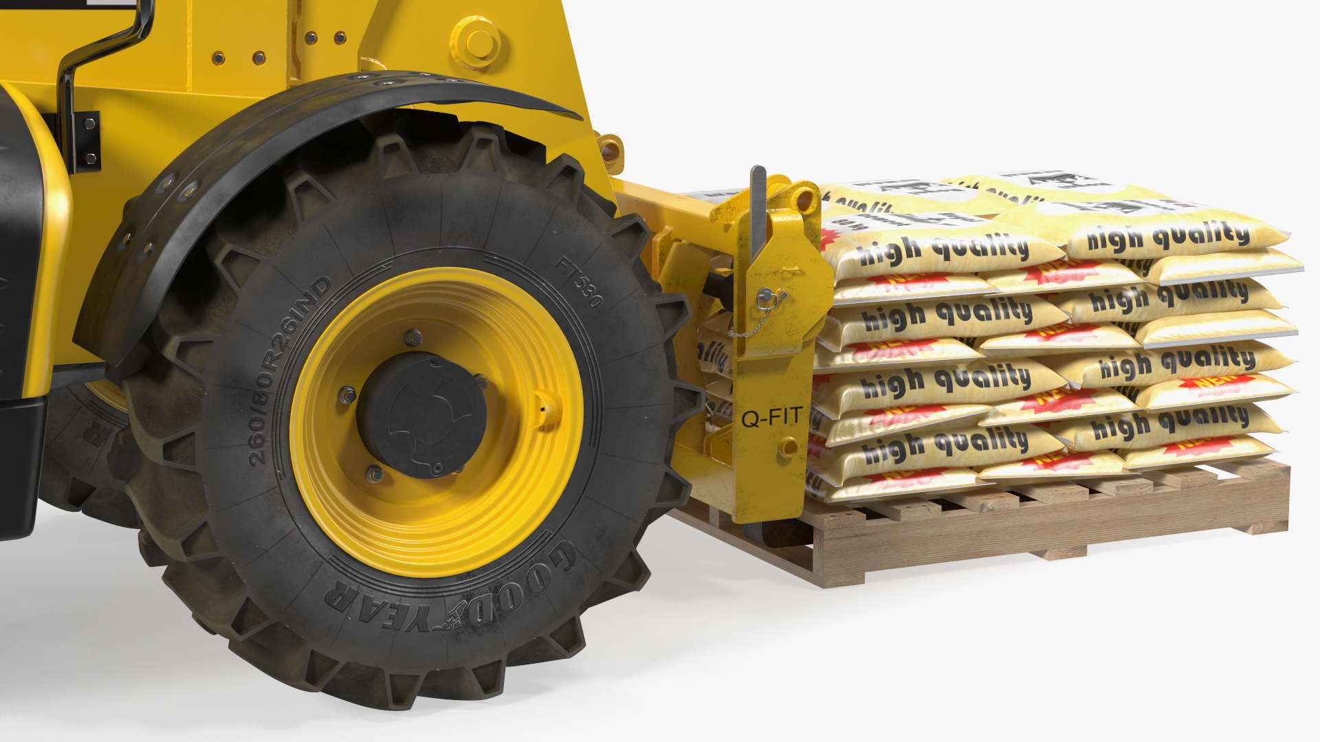 3D Telescopic Loader With Pallet of Cement Bags Rigged