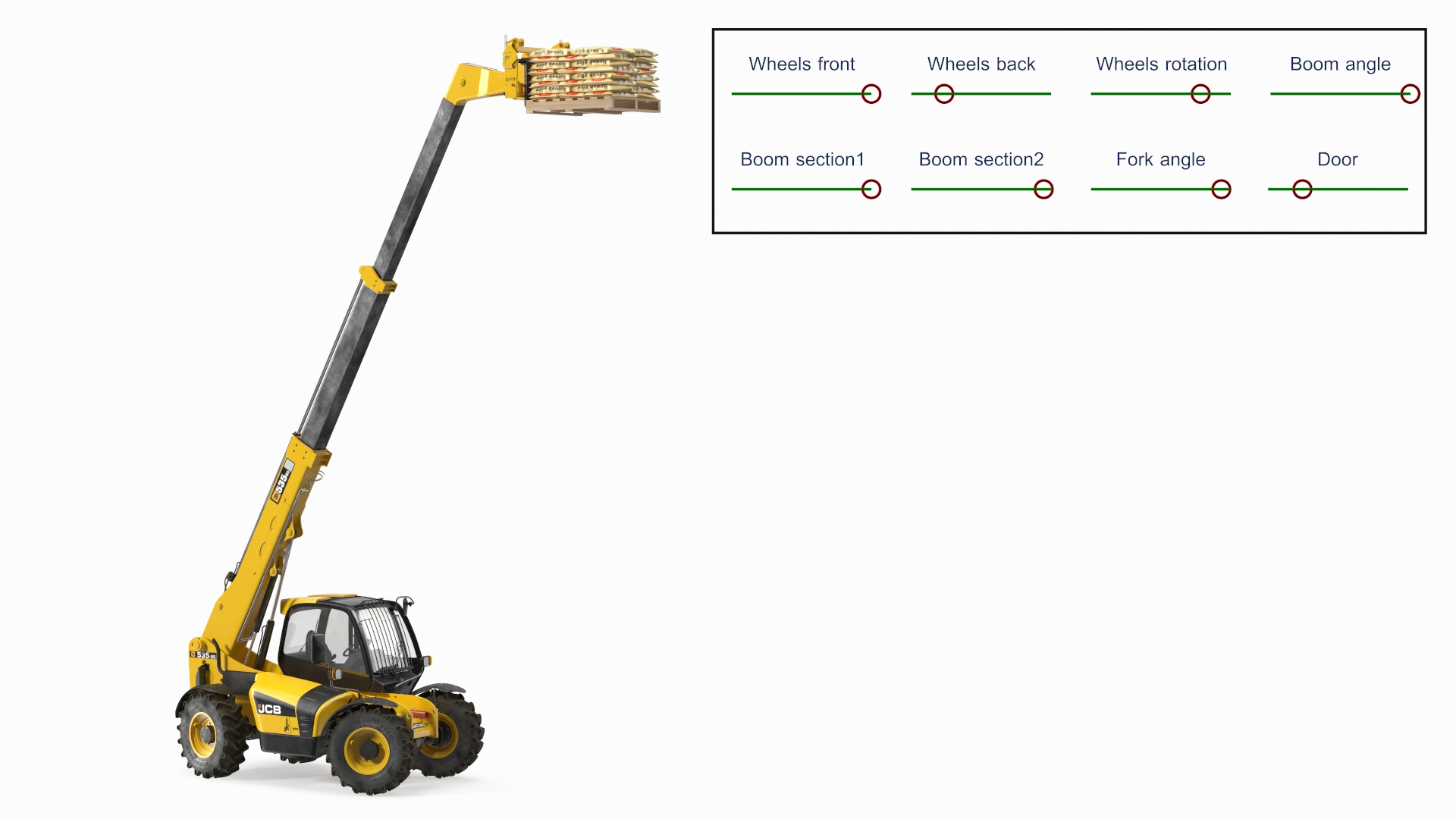 3D Telescopic Loader With Pallet of Cement Bags Rigged