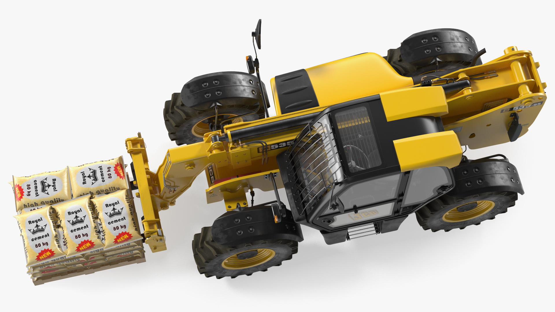 3D Telescopic Loader With Pallet of Cement Bags Rigged
