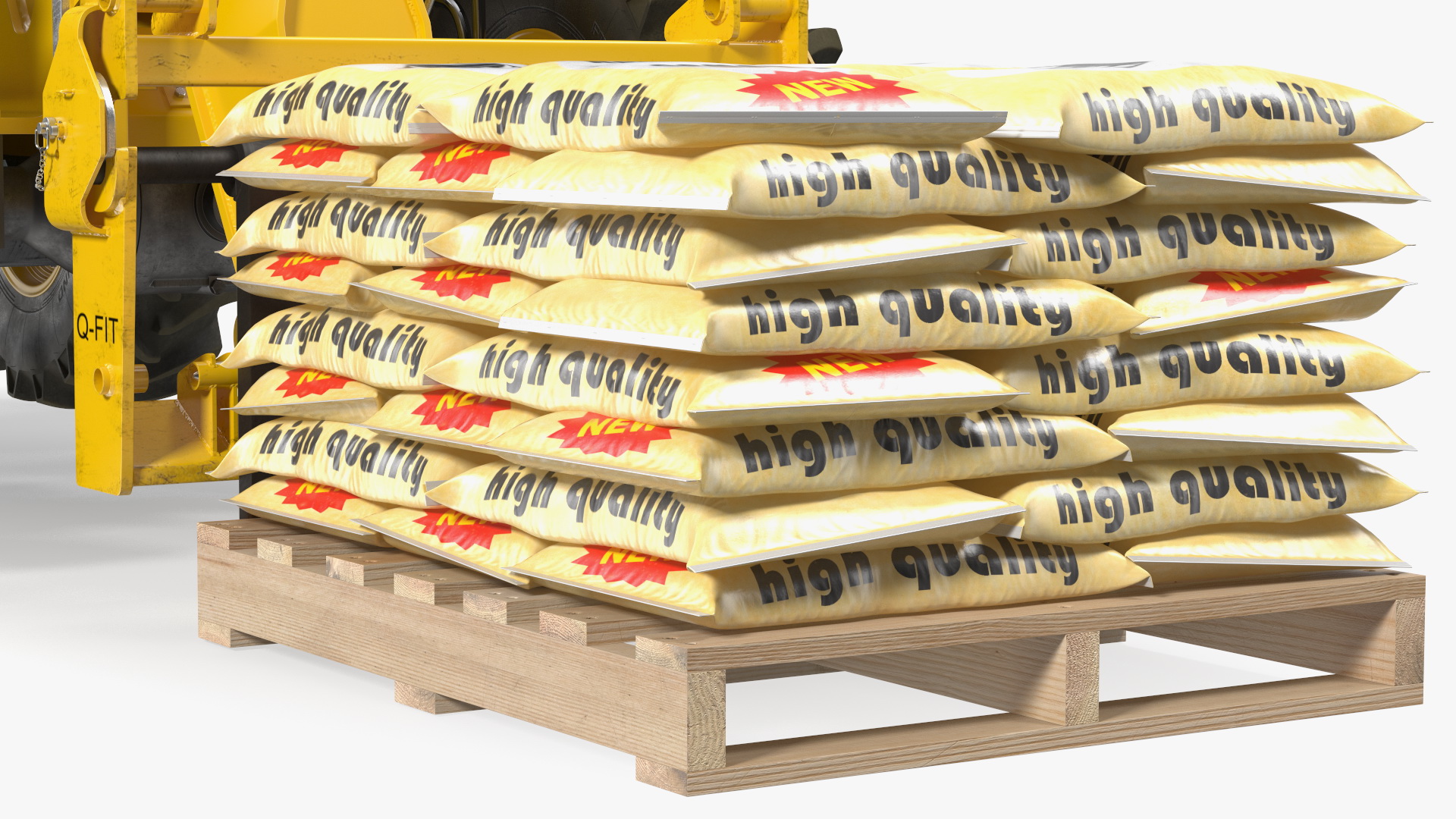 3D Telescopic Loader With Pallet of Cement Bags Rigged