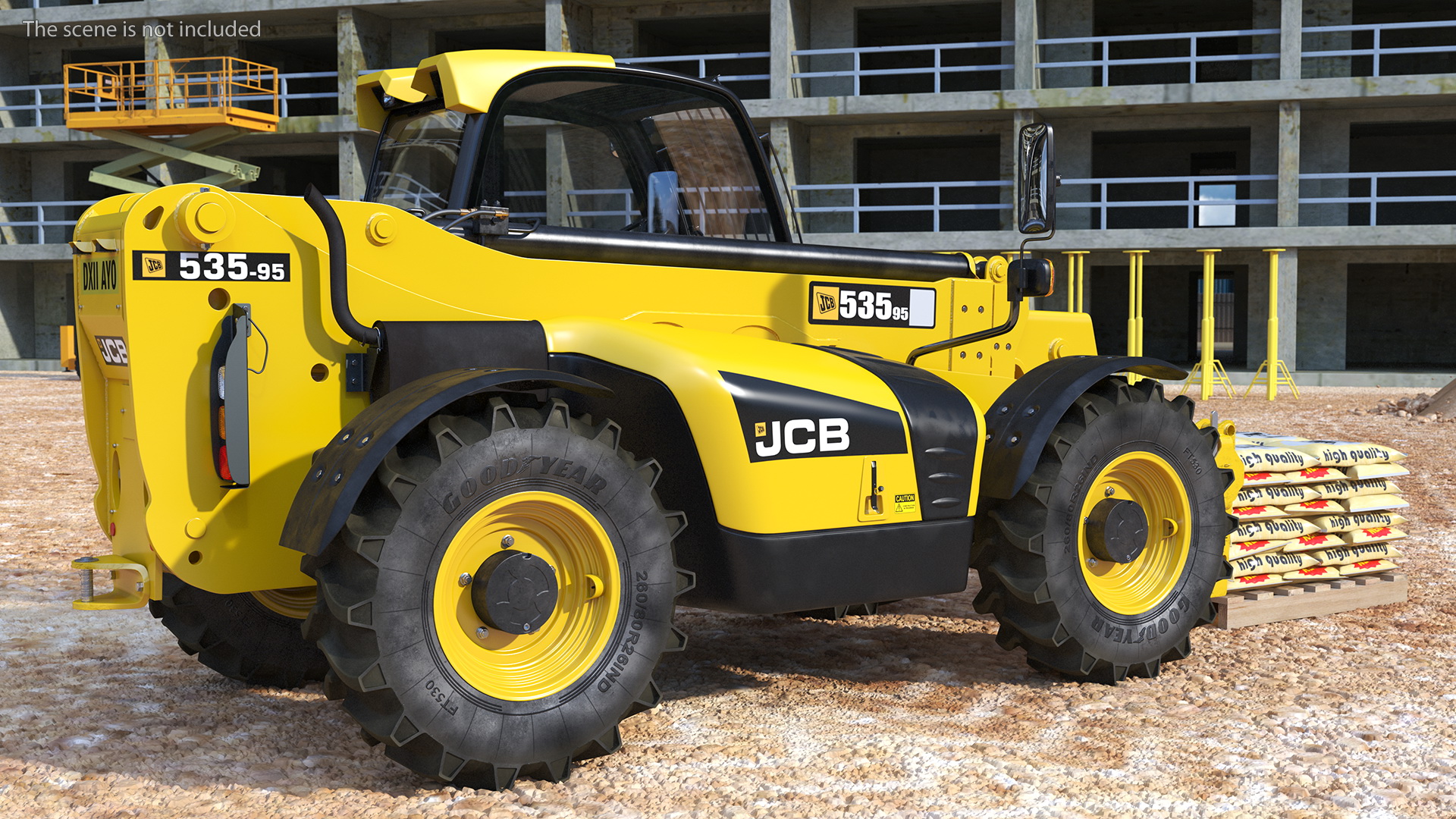 3D Telescopic Loader With Pallet of Cement Bags Rigged