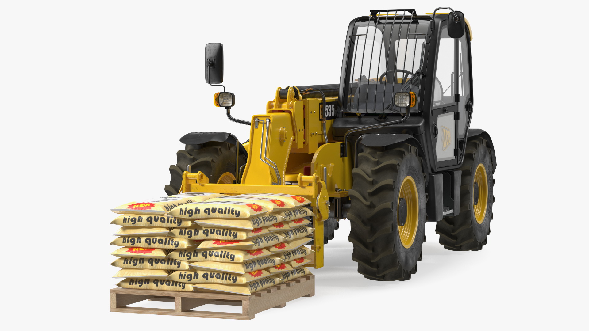 3D Telescopic Loader With Pallet of Cement Bags Rigged