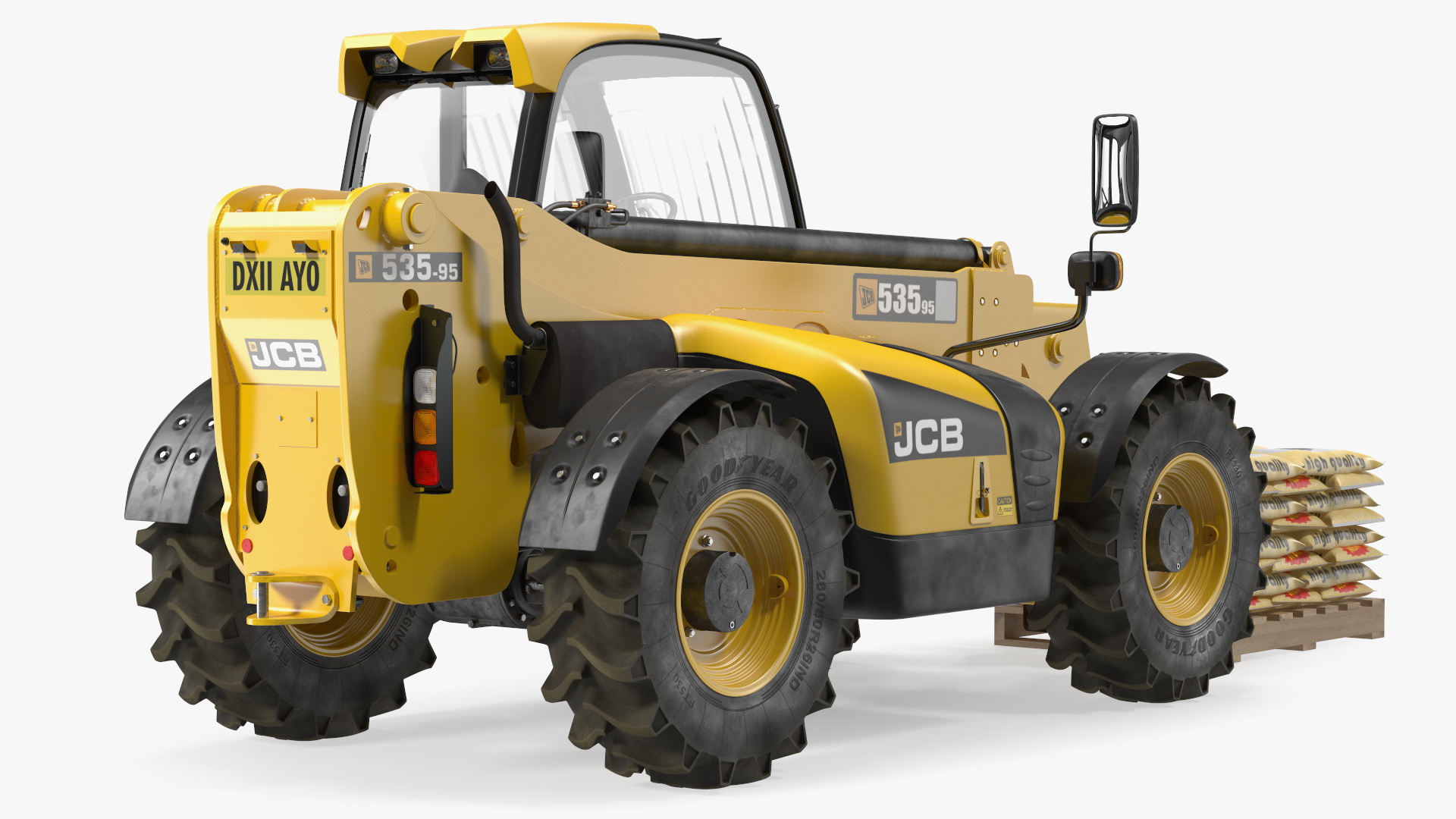 3D Telescopic Loader With Pallet of Cement Bags Rigged