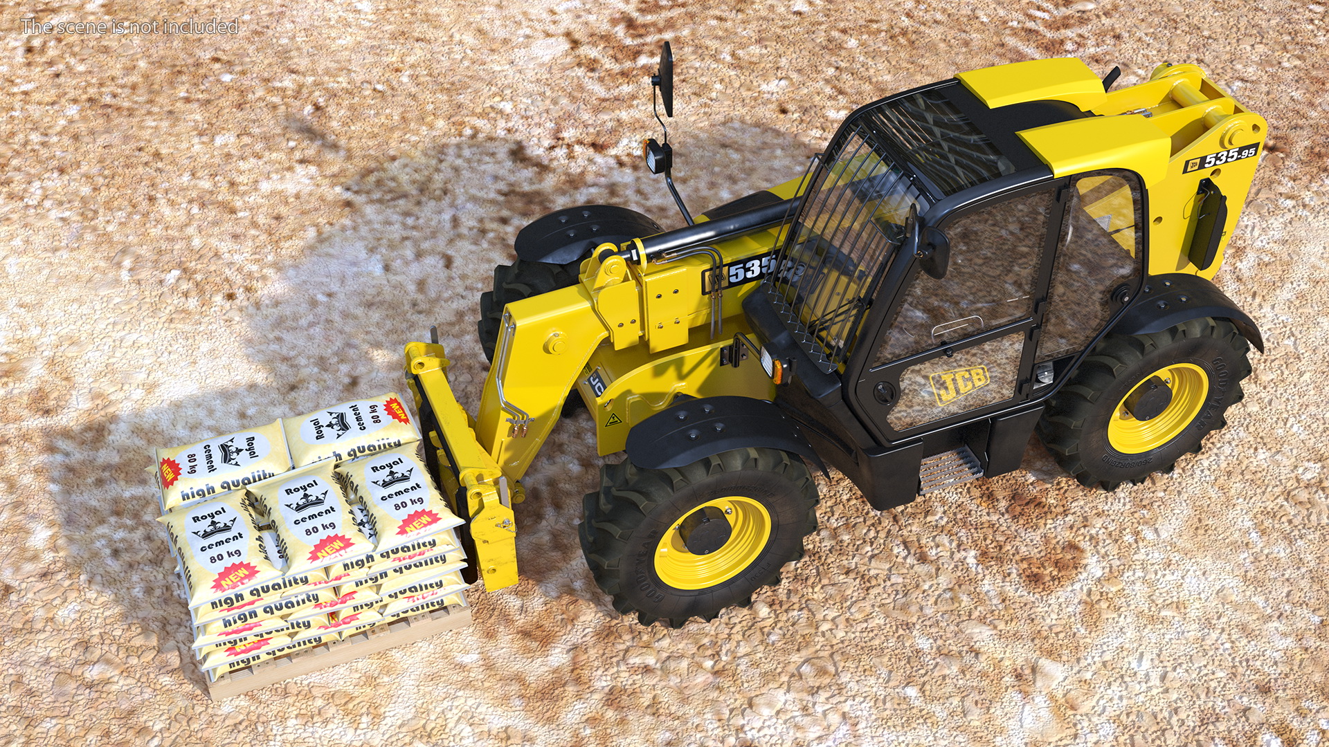 3D Telescopic Loader With Pallet of Cement Bags Rigged