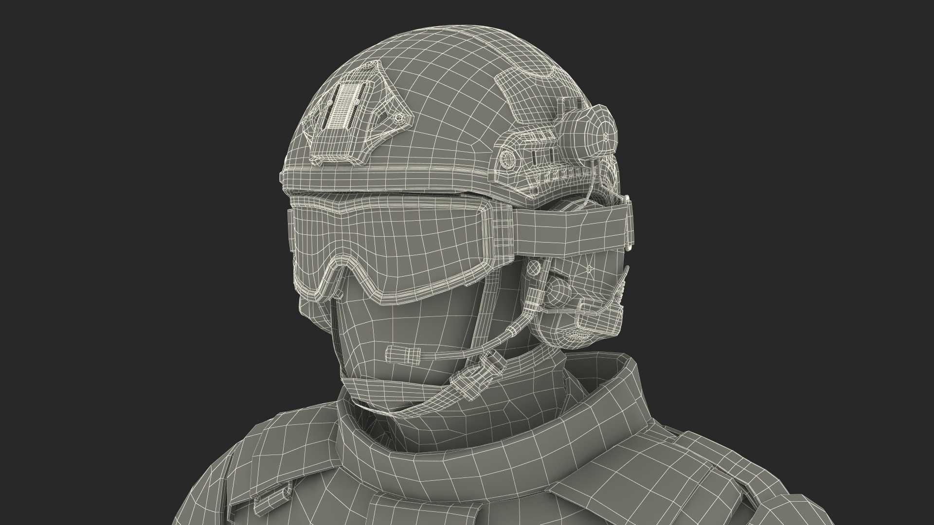 3D Soldier in Green Tactical Gear with Goggles Standing Fur