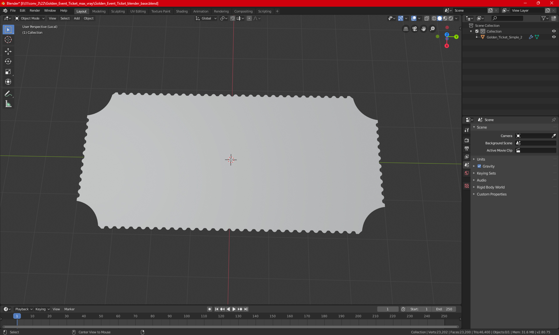 Golden Event Ticket 3D model