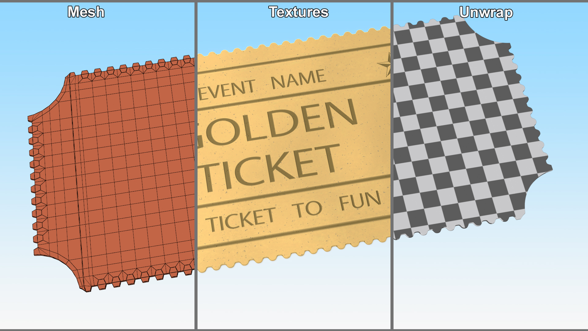 Golden Event Ticket 3D model