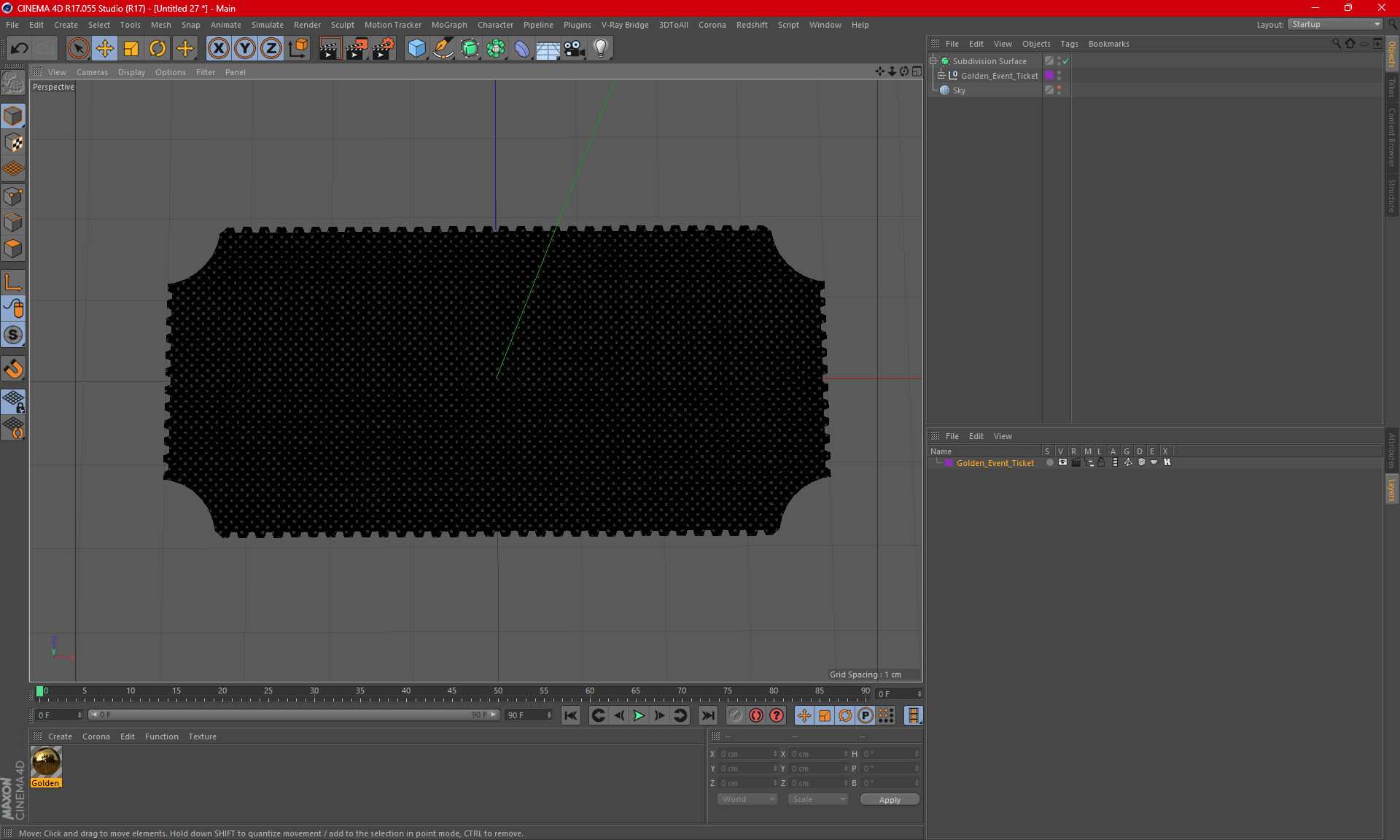 Golden Event Ticket 3D model