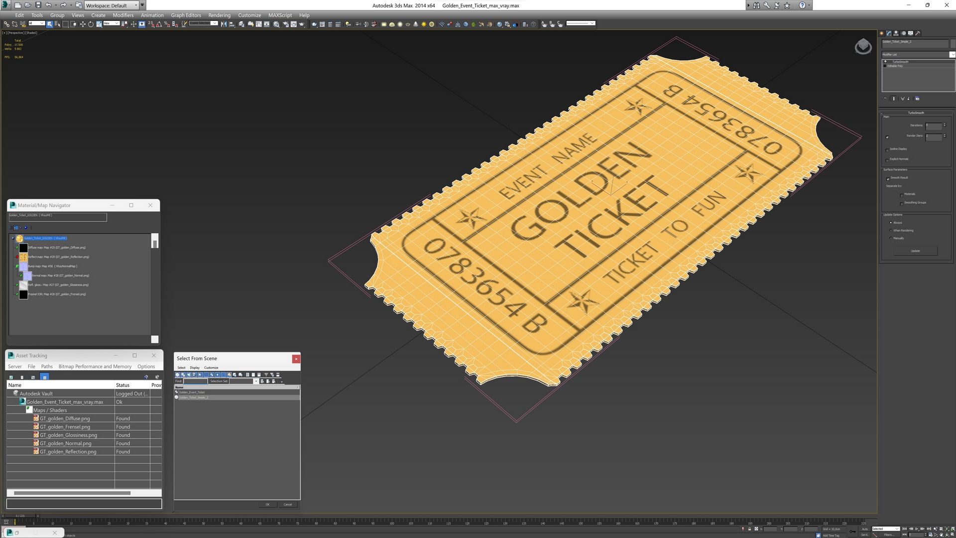 Golden Event Ticket 3D model