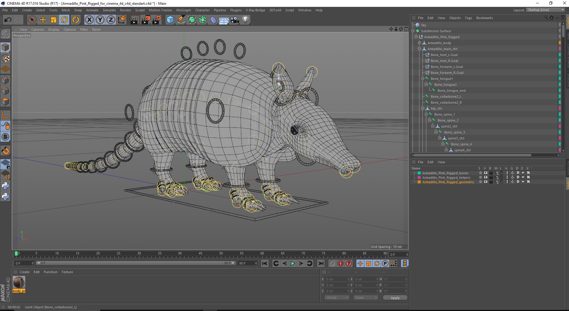 3D model Armadillo Pink Rigged for Cinema 4D