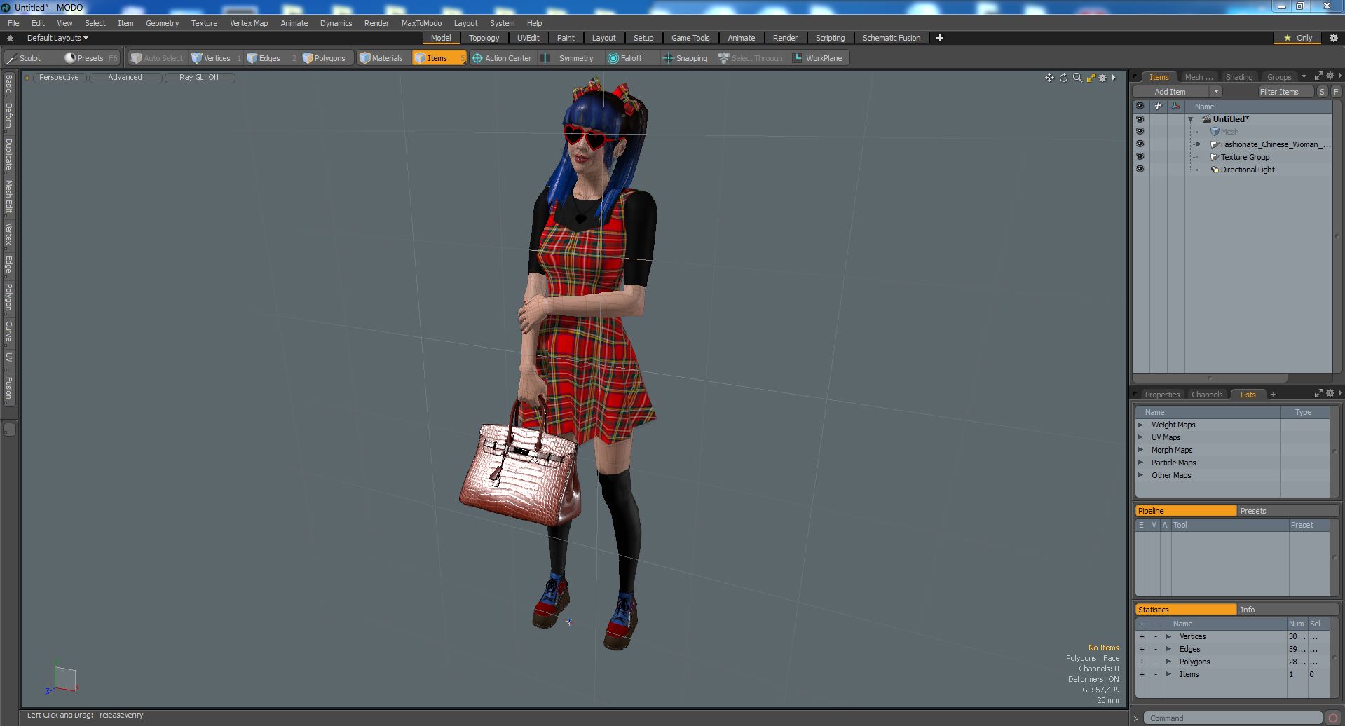 Fashionate Chinese Woman with Hermes Birkin Bag Alligator 3D