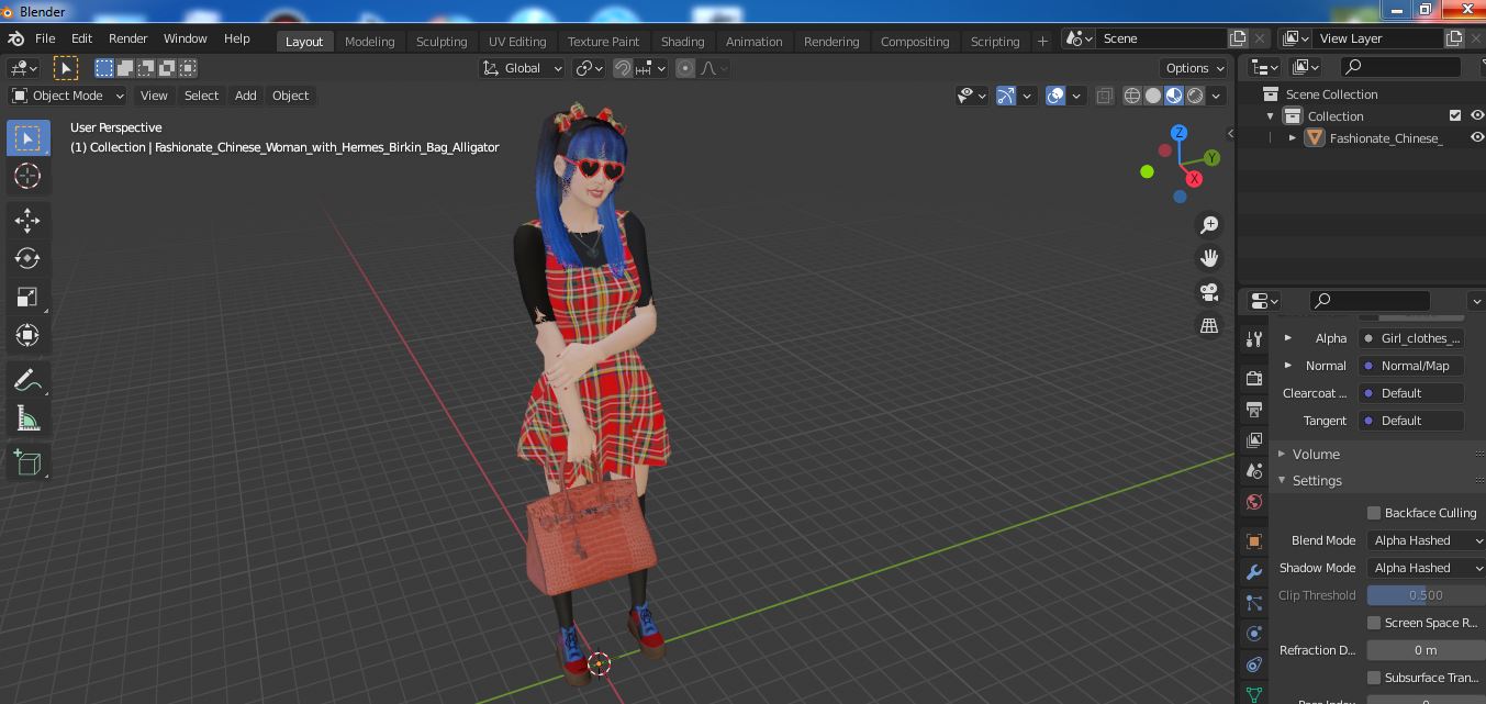 Fashionate Chinese Woman with Hermes Birkin Bag Alligator 3D
