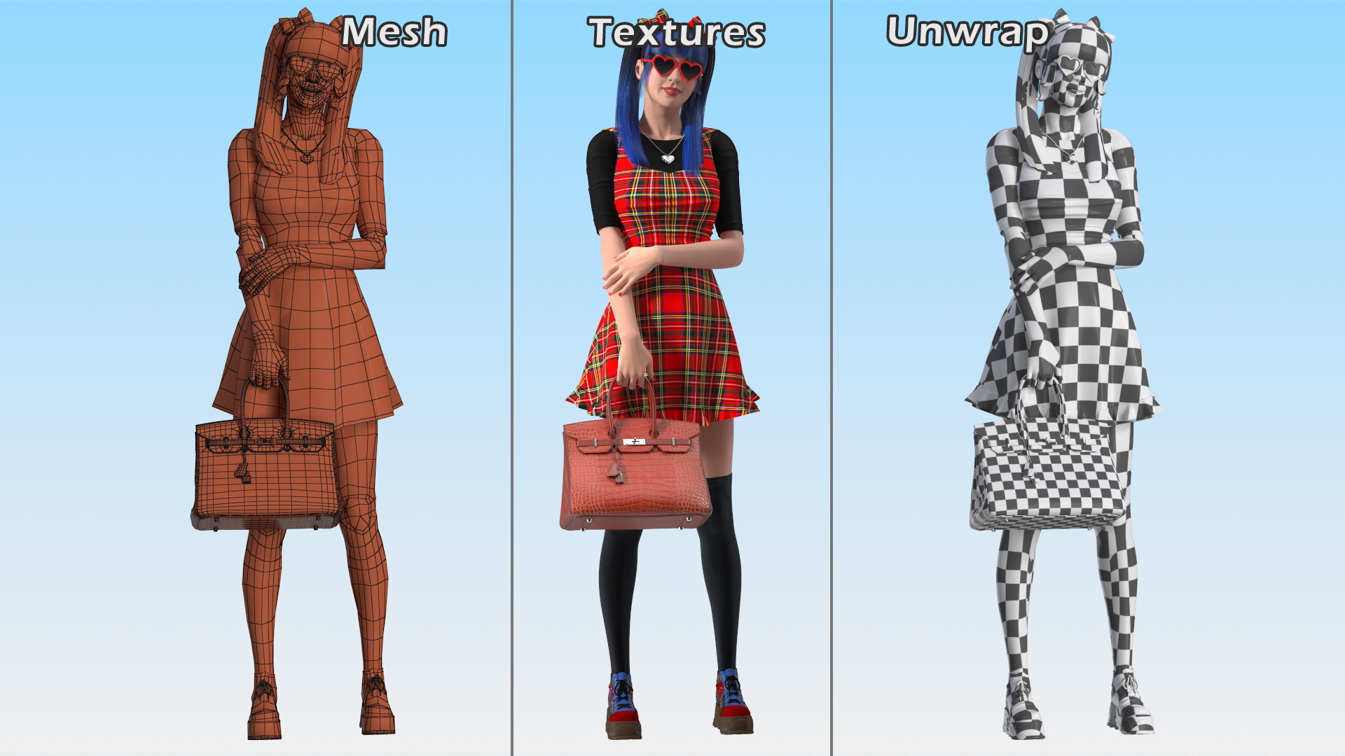 Fashionate Chinese Woman with Hermes Birkin Bag Alligator 3D