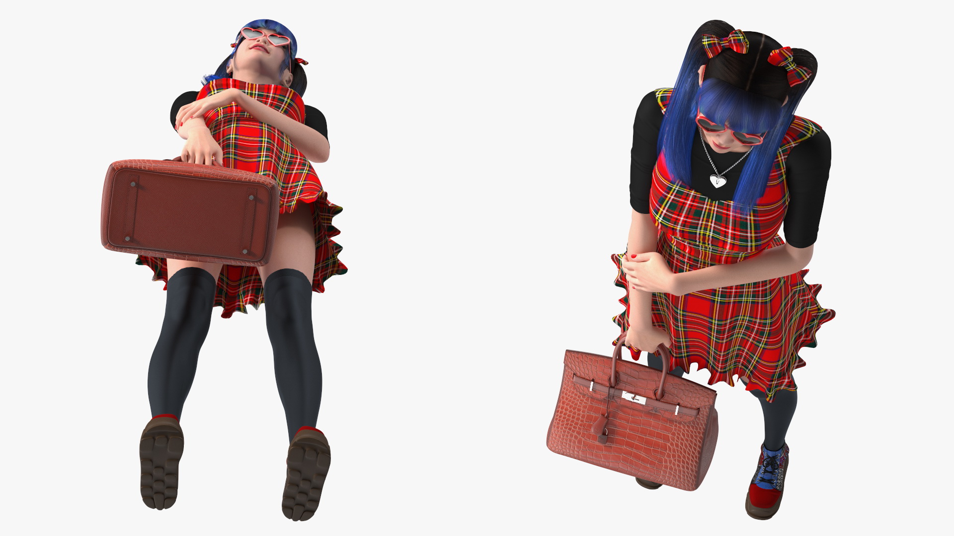 Fashionate Chinese Woman with Hermes Birkin Bag Alligator 3D