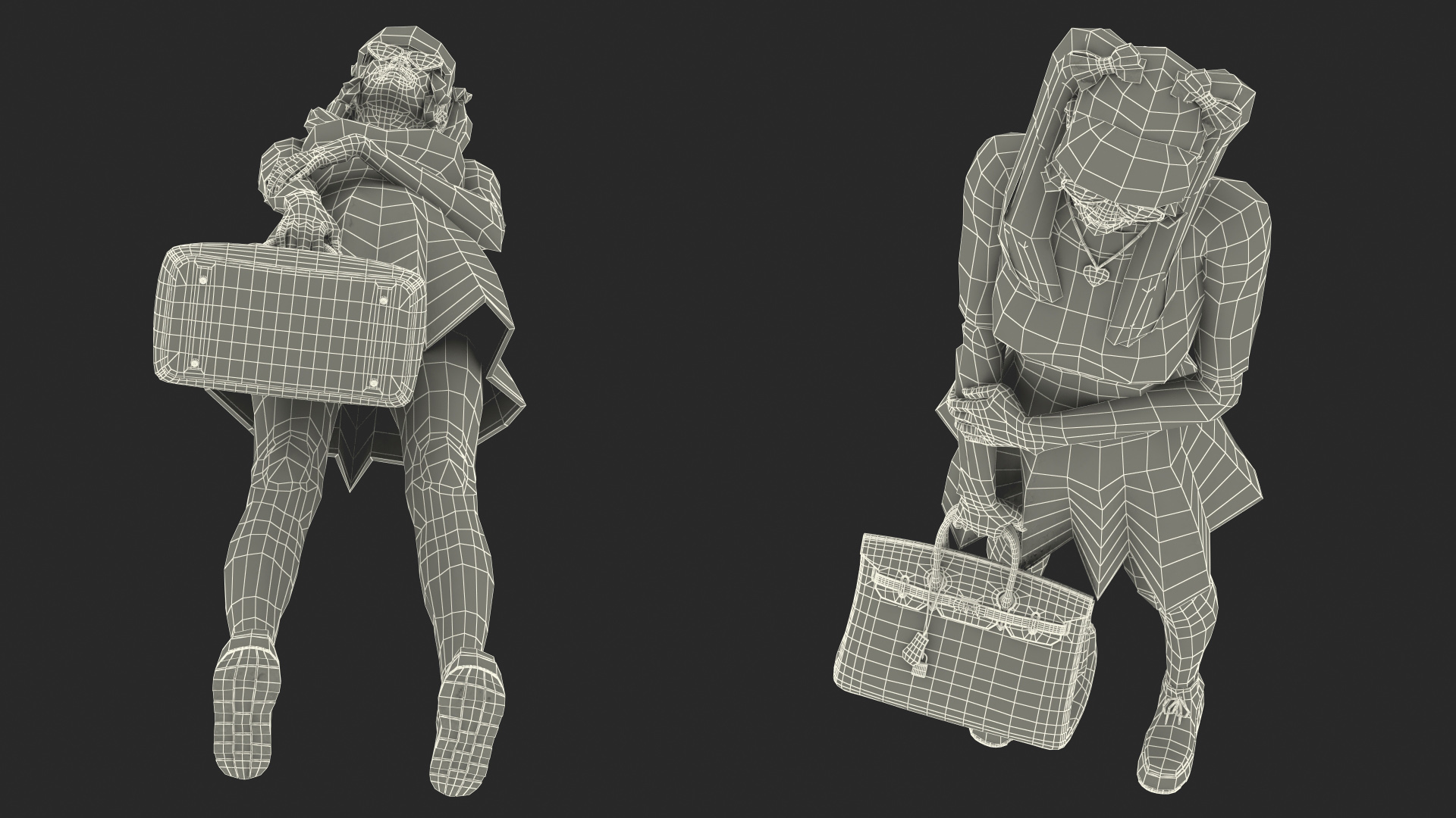 Fashionate Chinese Woman with Hermes Birkin Bag Alligator 3D