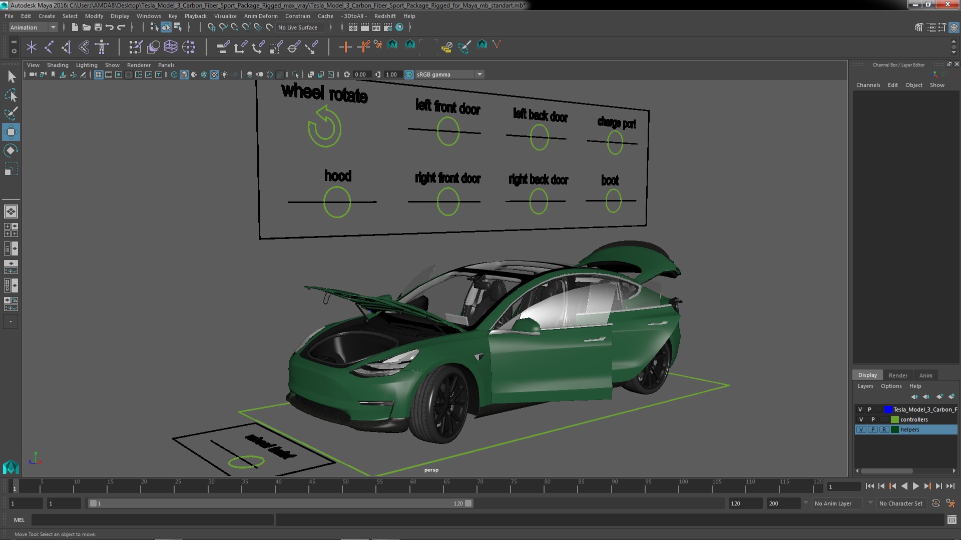 3D Tesla Model 3 Carbon Fiber Sport Package Rigged for Maya