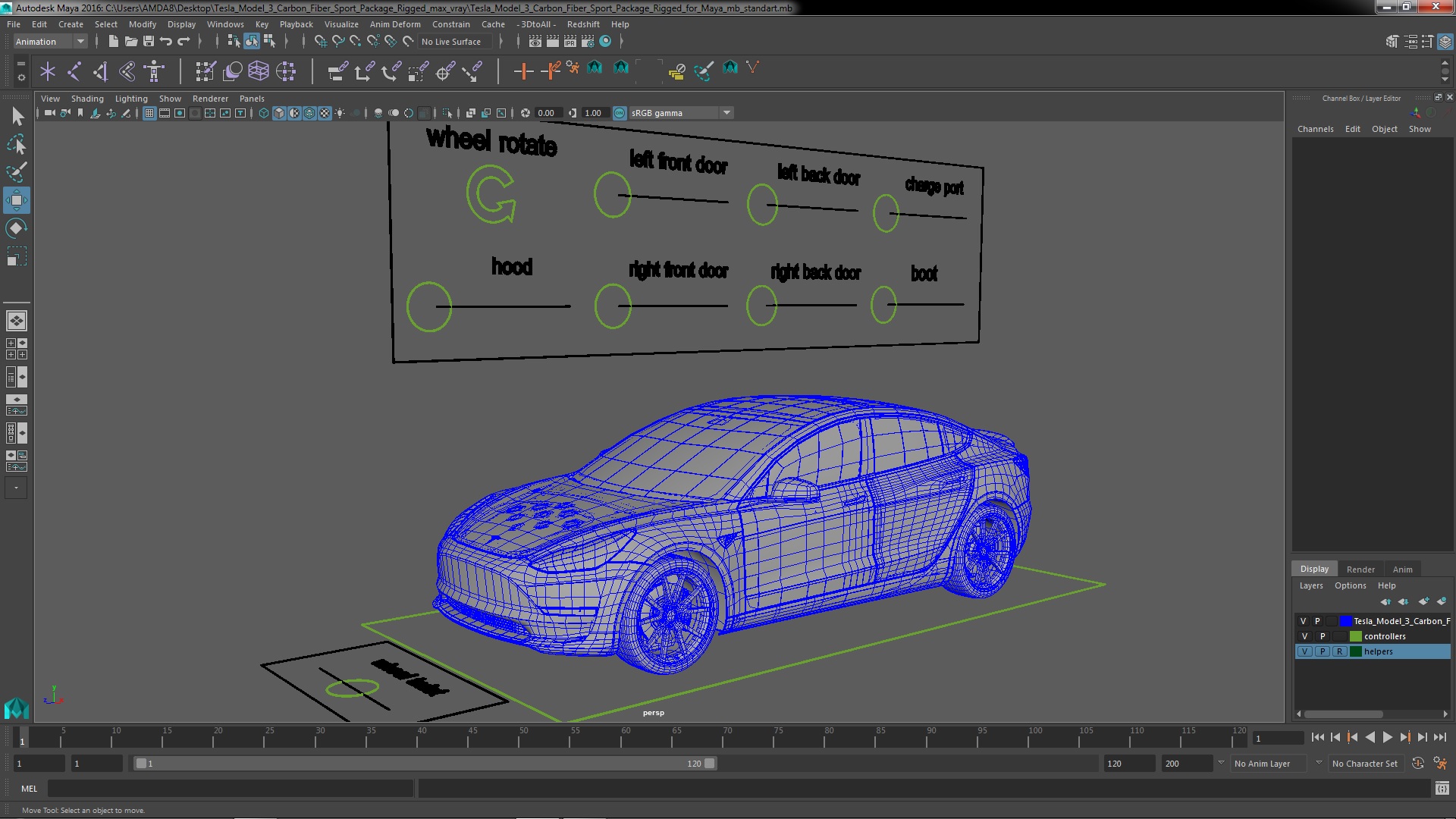 3D Tesla Model 3 Carbon Fiber Sport Package Rigged for Maya