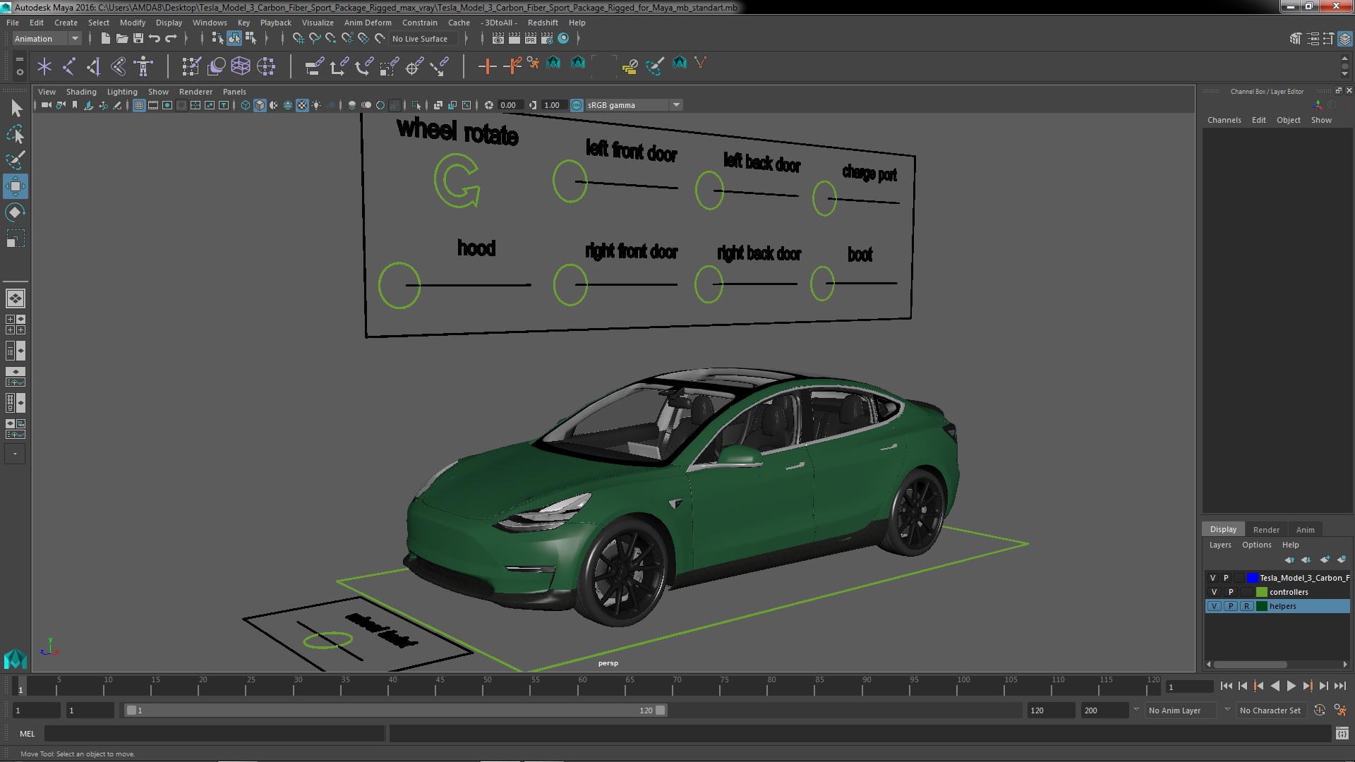 3D Tesla Model 3 Carbon Fiber Sport Package Rigged for Maya