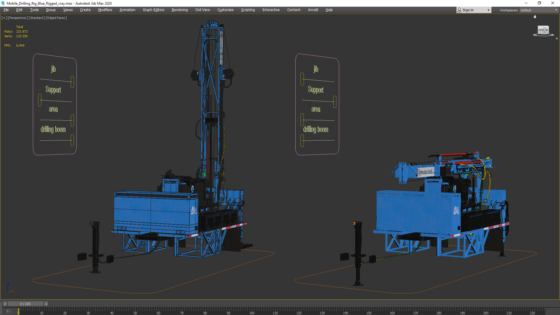 3D Mobile Drilling Rig Blue Rigged