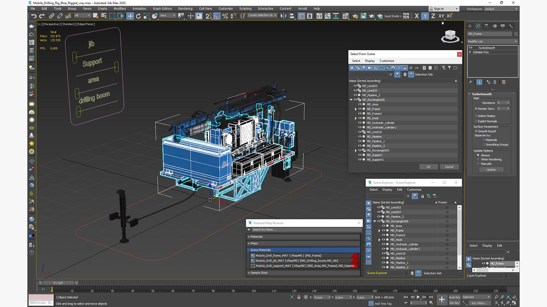 3D Mobile Drilling Rig Blue Rigged