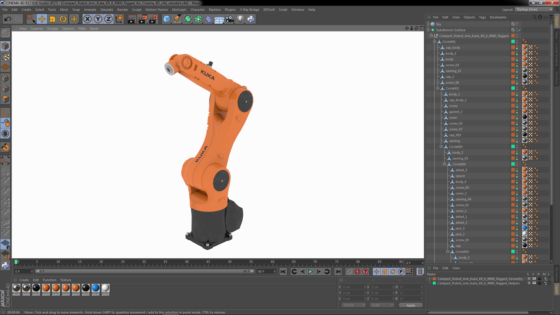 3D Compact Robot Arm Kuka KR 6 R900 Rigged for Cinema 4D model