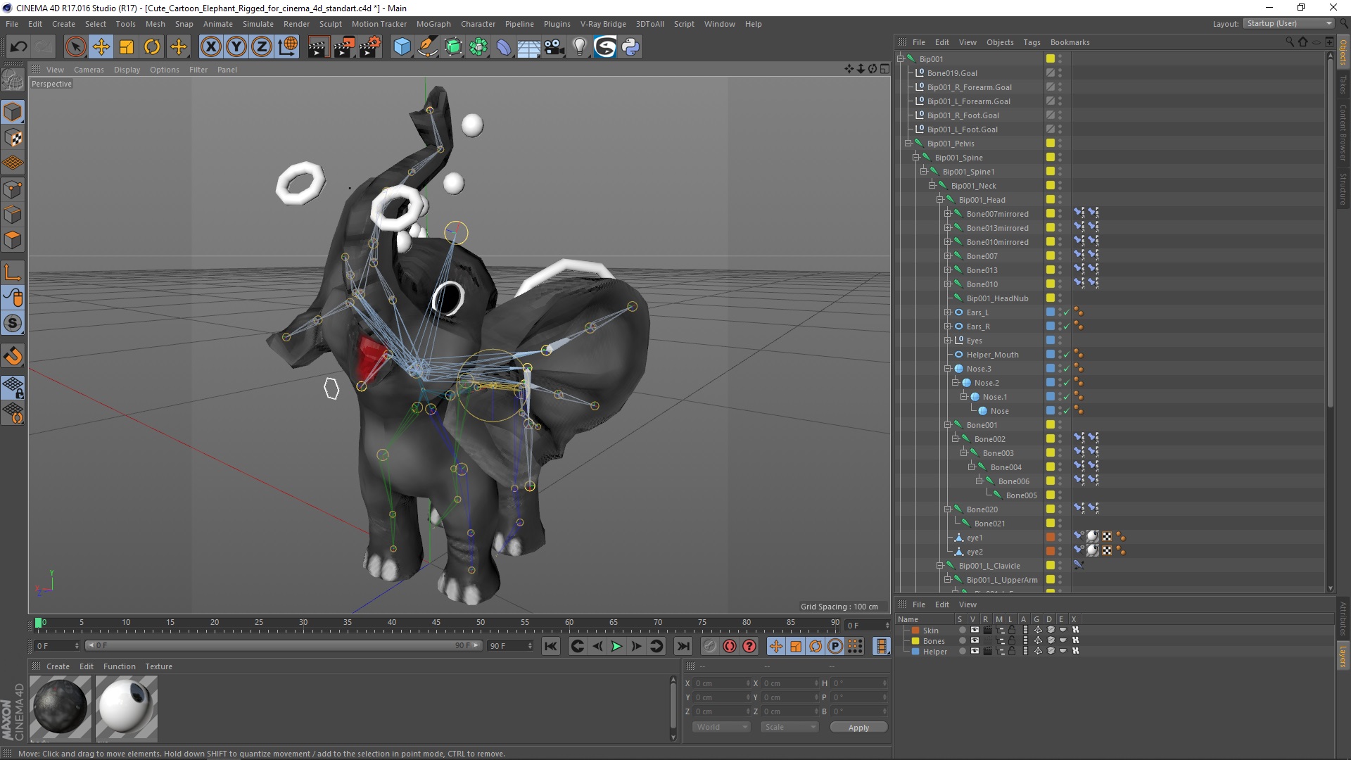 Cute Cartoon Elephant Rigged for Cinema 4D 3D