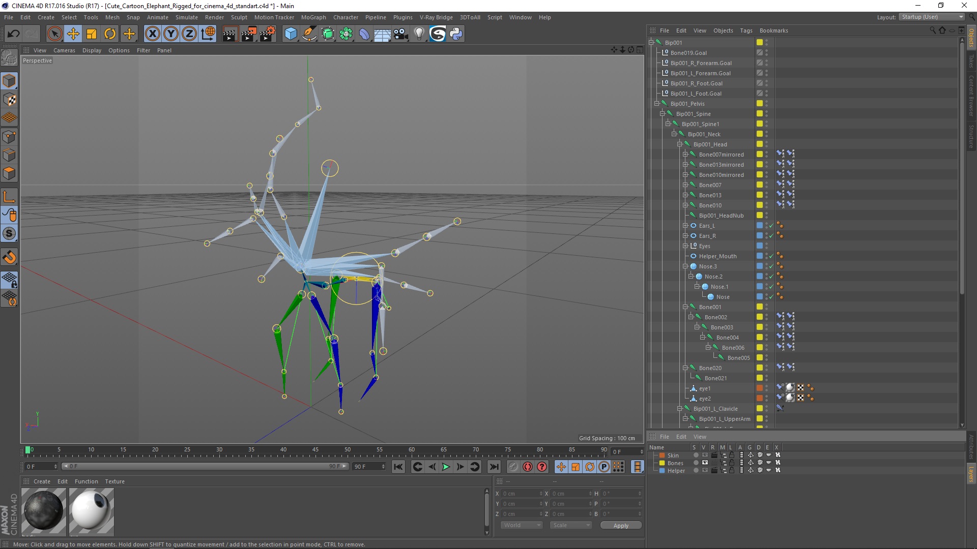 Cute Cartoon Elephant Rigged for Cinema 4D 3D