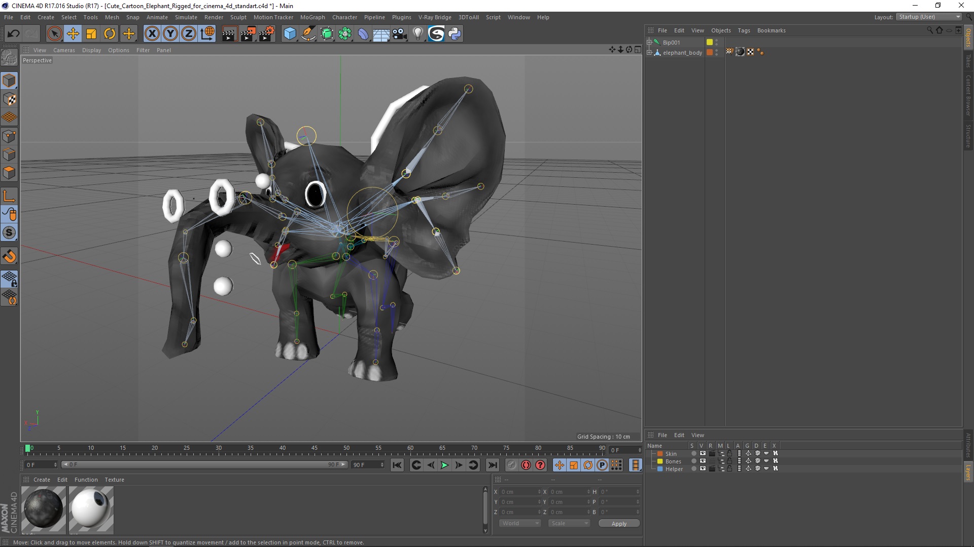 Cute Cartoon Elephant Rigged for Cinema 4D 3D