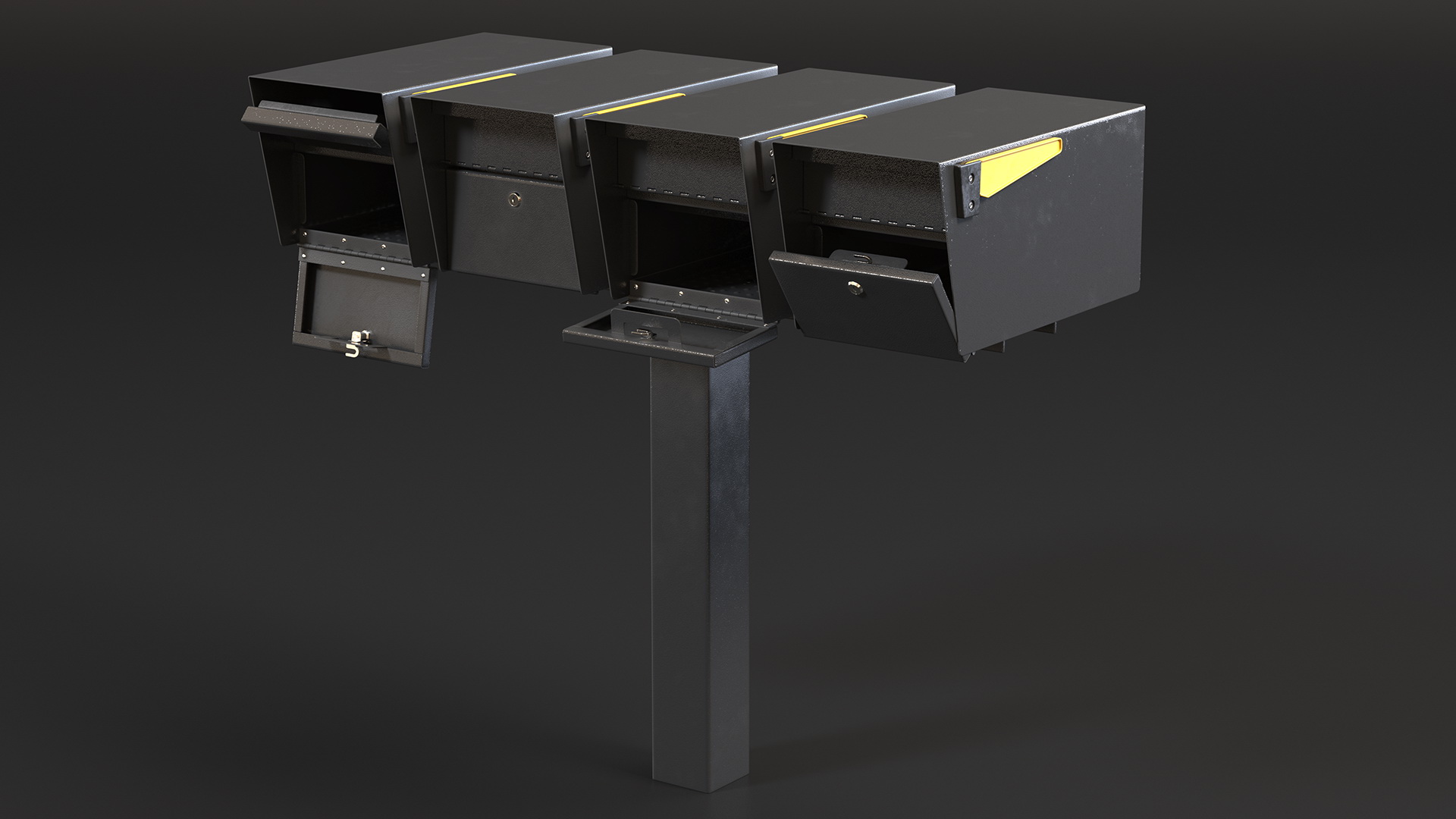 3D Four Doors Mailbox Cluster