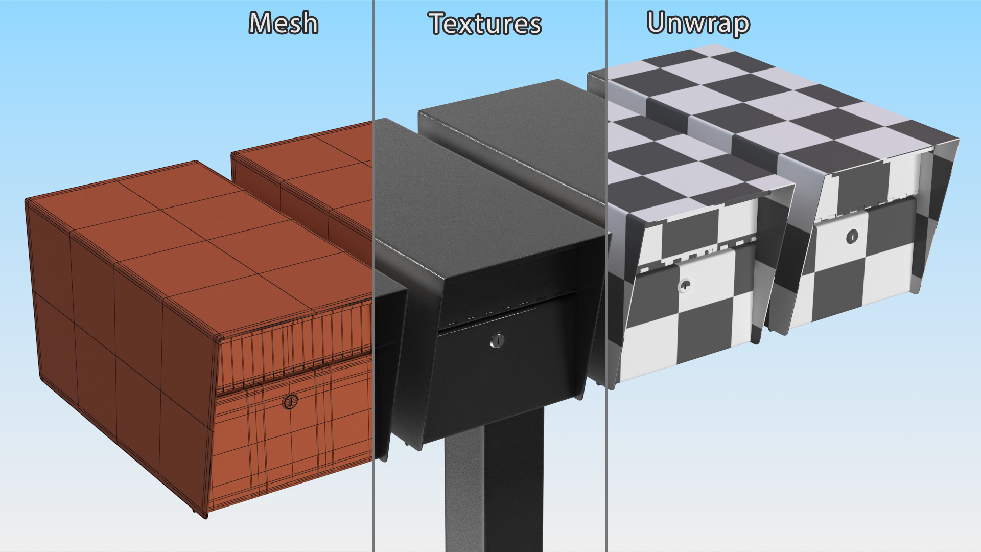 3D Four Doors Mailbox Cluster