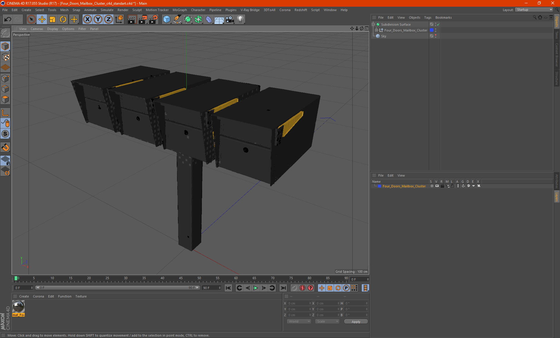 3D Four Doors Mailbox Cluster