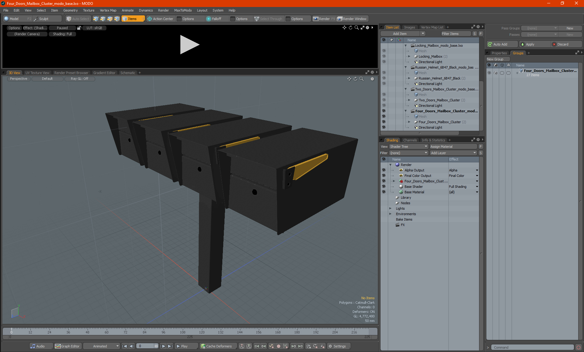 3D Four Doors Mailbox Cluster