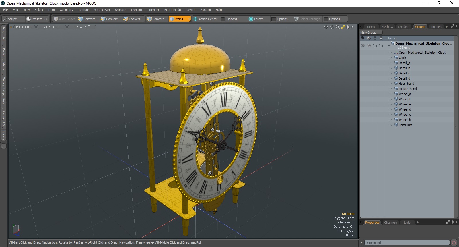 3D model Open Mechanical Skeleton Clock