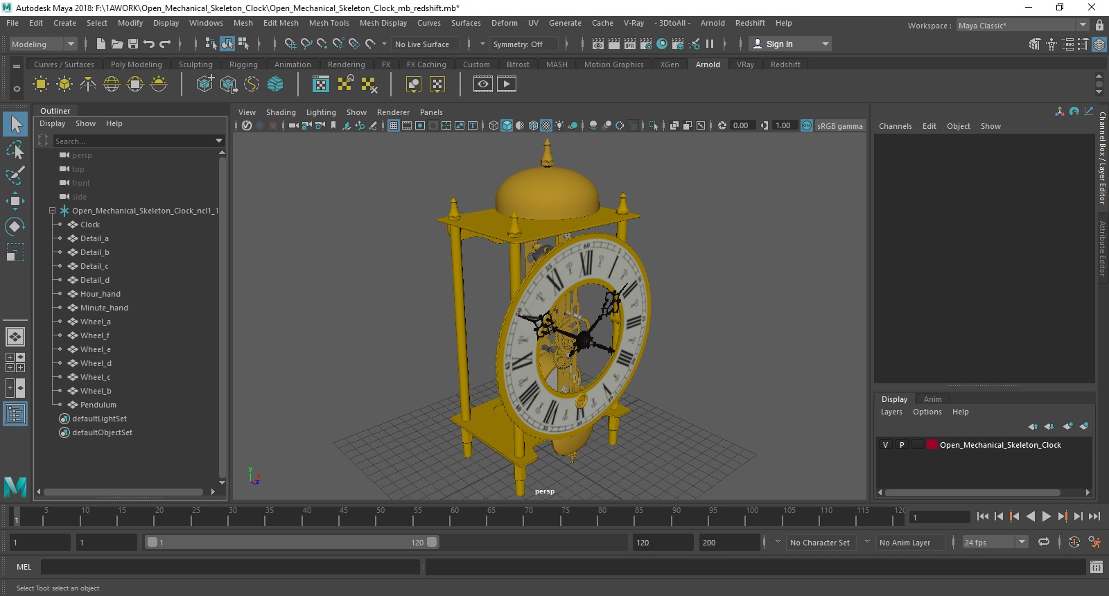 3D model Open Mechanical Skeleton Clock