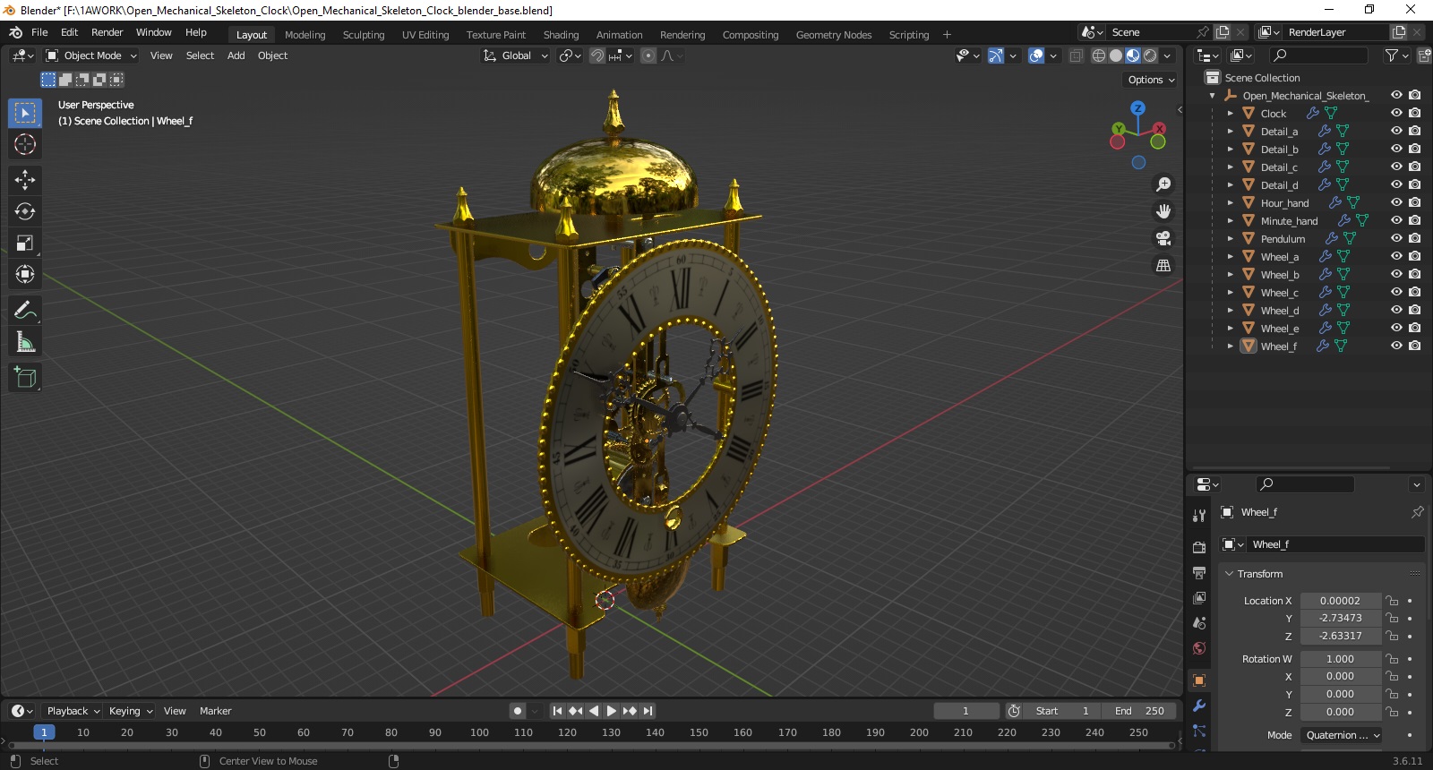 3D model Open Mechanical Skeleton Clock