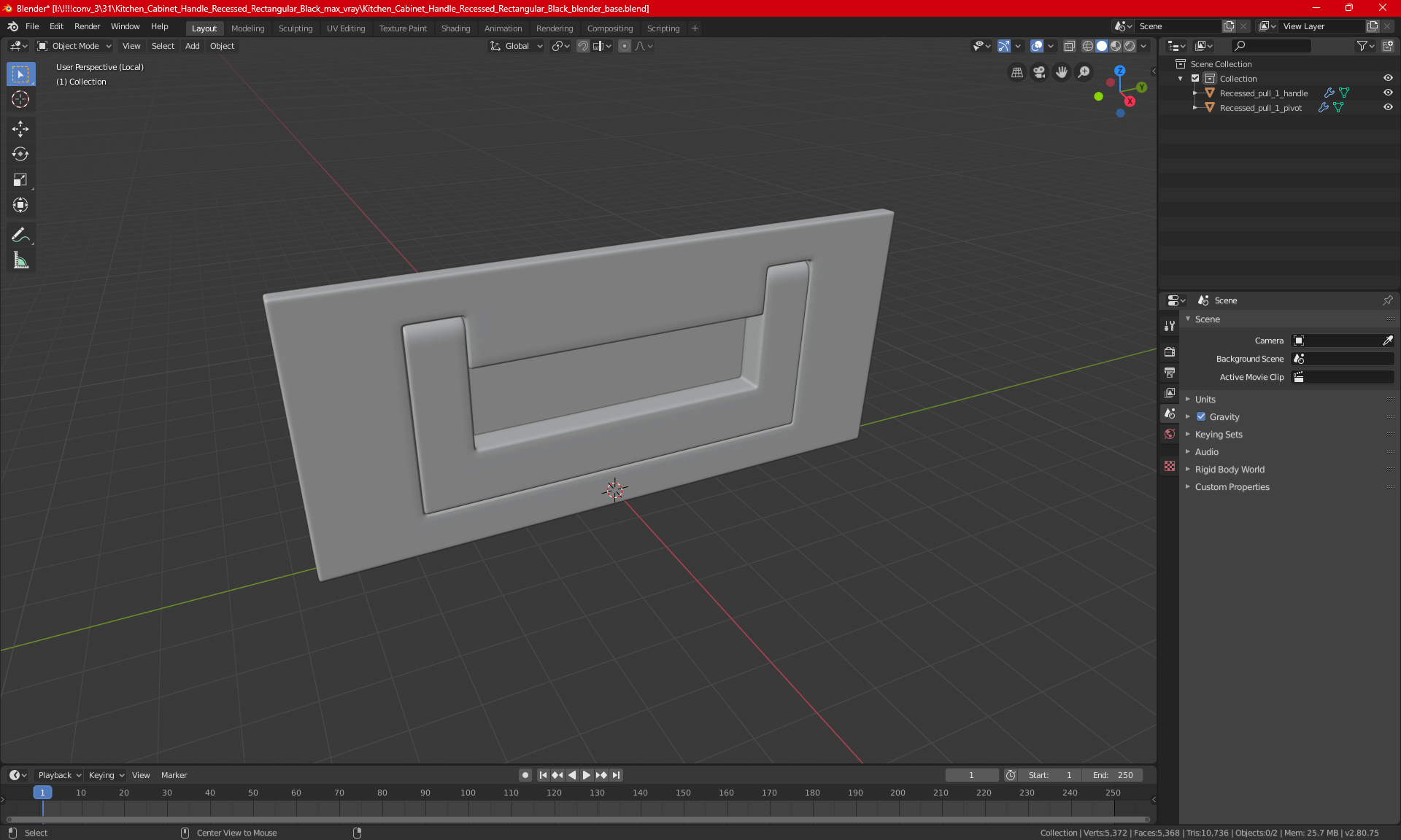 3D model Kitchen Cabinet Handle Recessed Rectangular Bronze
