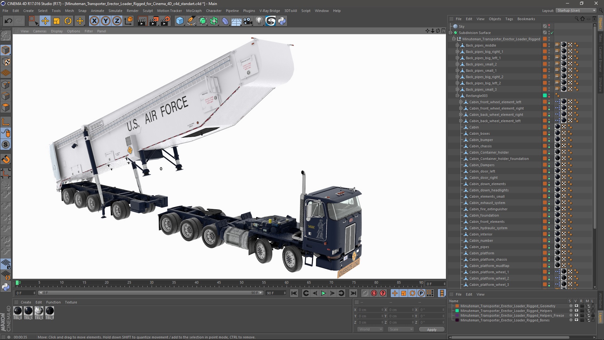 Minuteman Transporter Erector Loader Rigged for Cinema 4D 3D